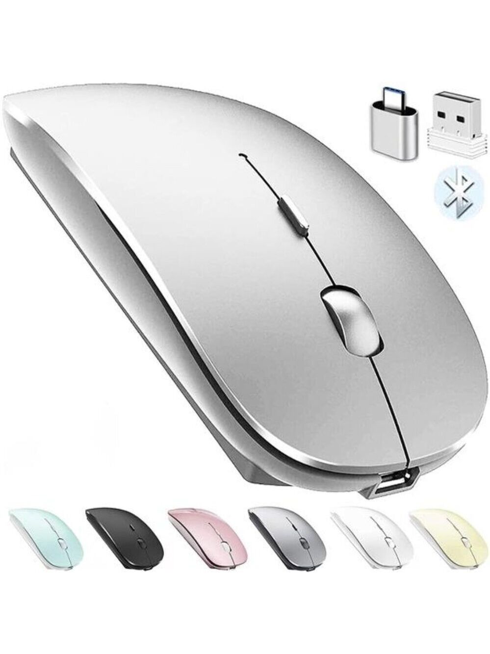 Bluetooth Wireless Mouse Rechargeable Silent Ergonomic Laptop MacBook PC iPad